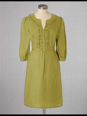 Boden Olive Green/Yellow Ruffle-Front Midi Dress